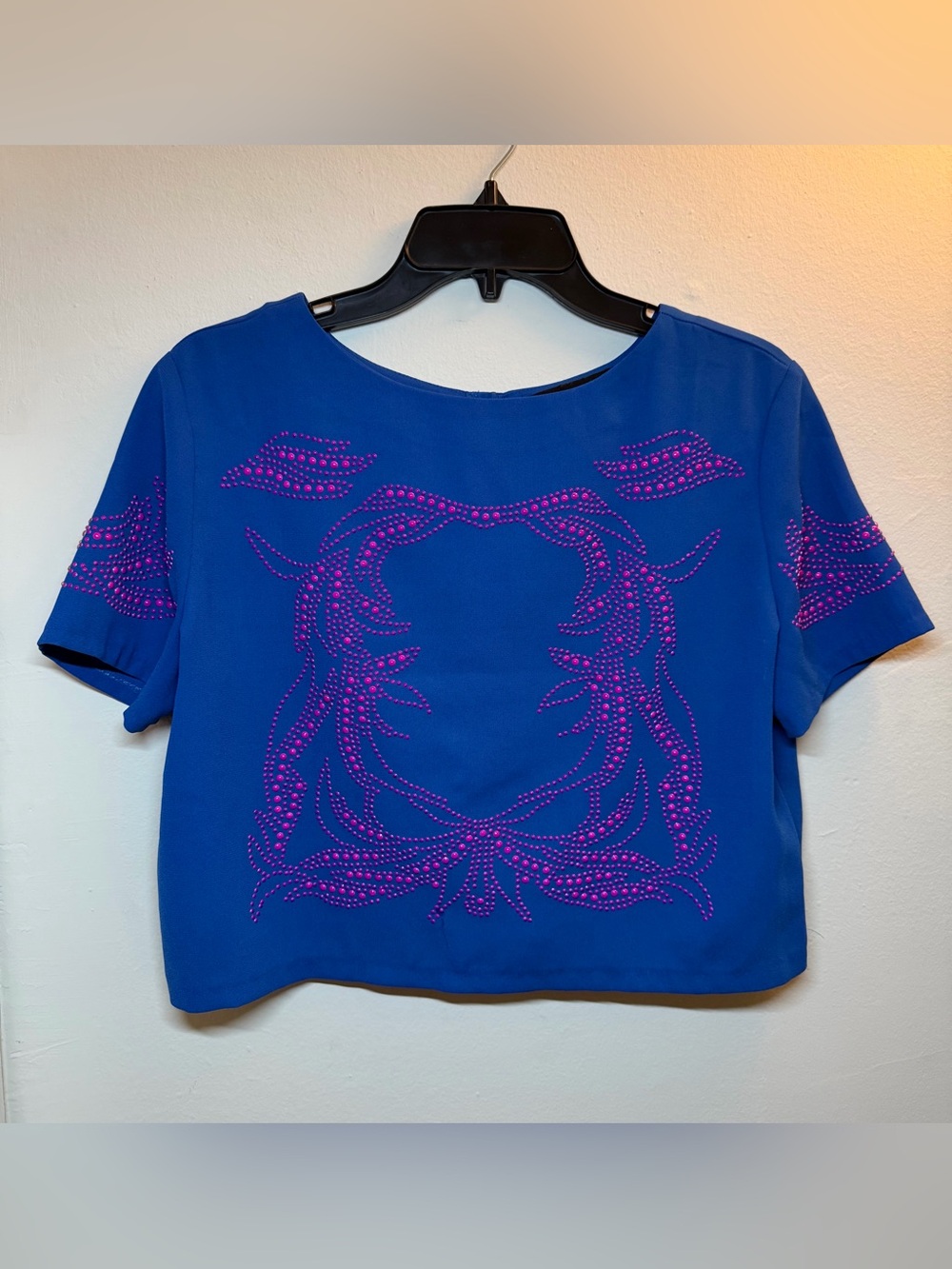 English Rose Blue and Pink Embellished Short Sleeve Top